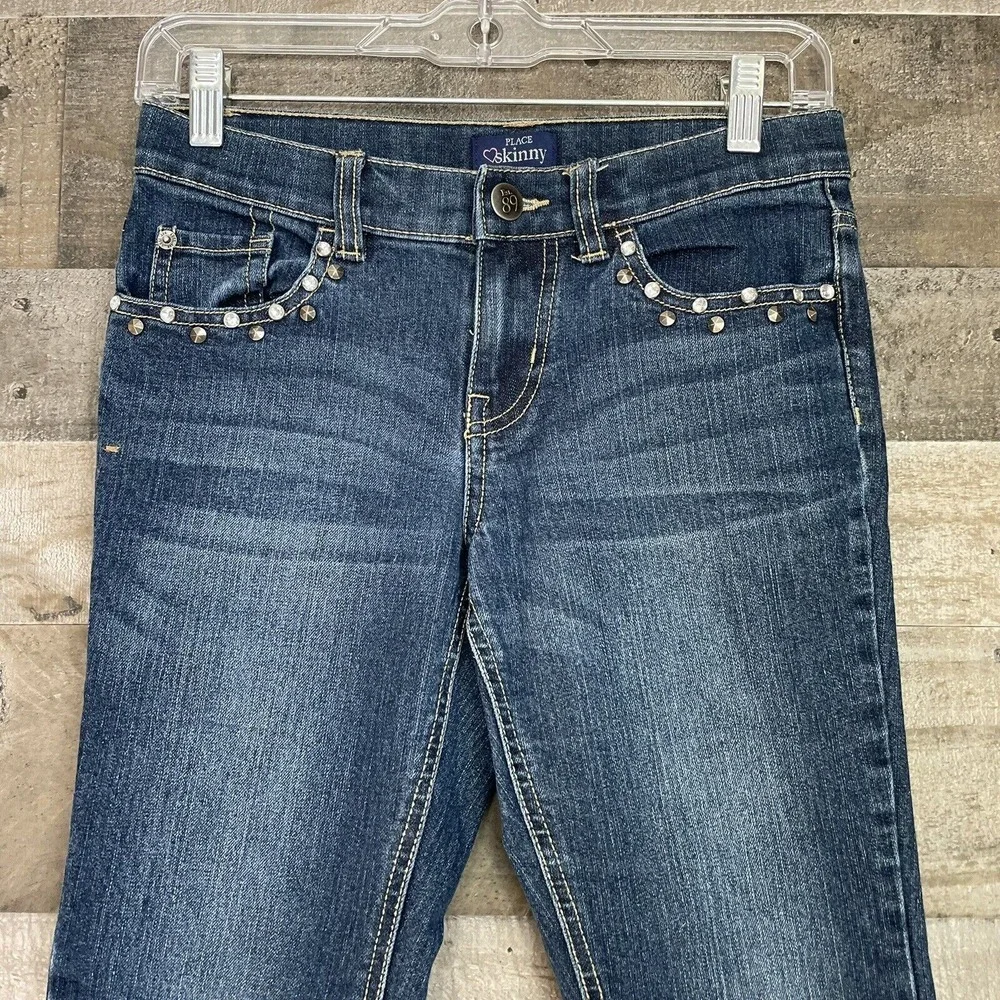The Childrens‎ Place Girls Jeans Size 12 Stretch Bling Pockets Adjustable Waist